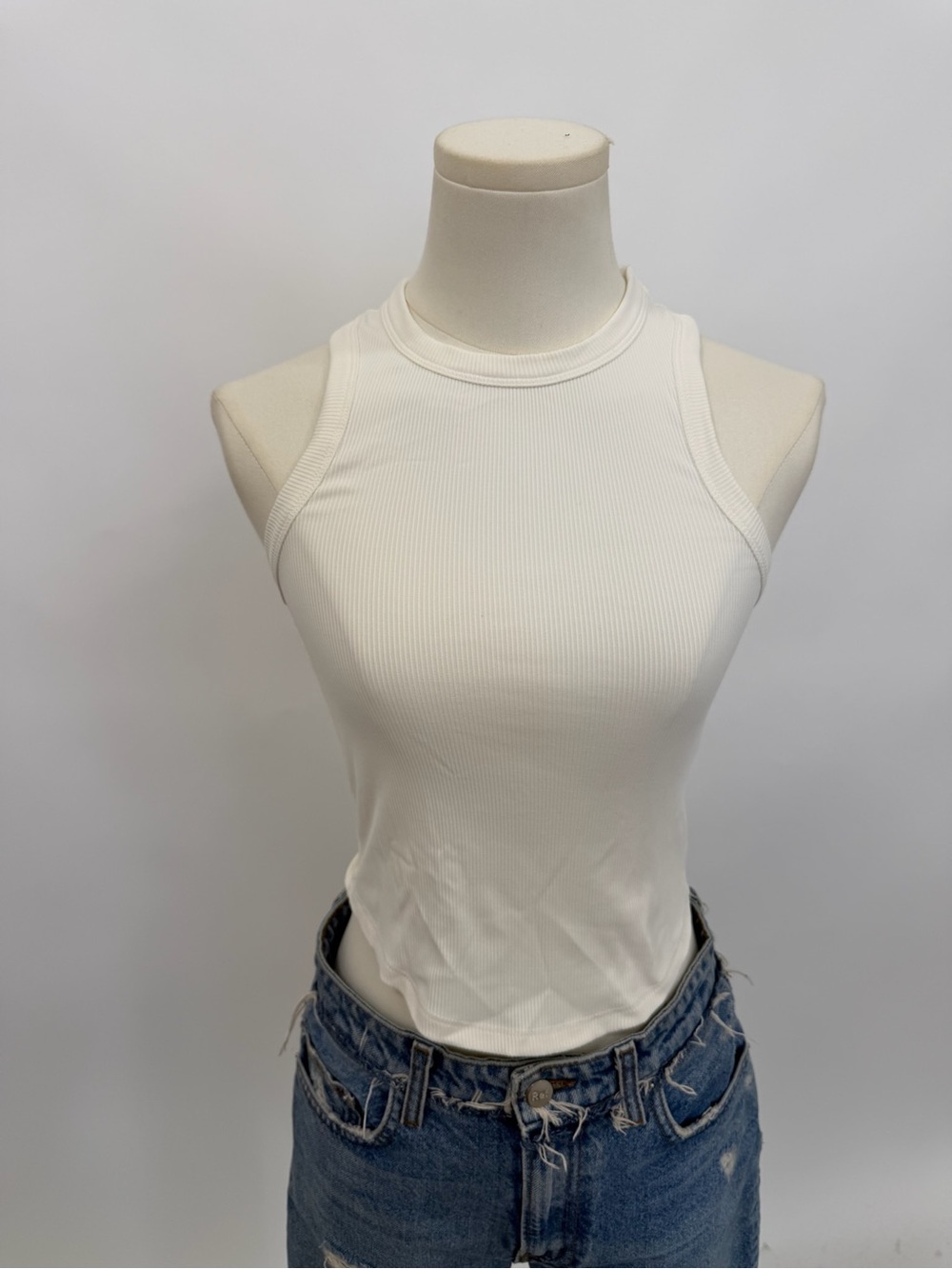 Beach Riot White Ribbed High-Neck Tank